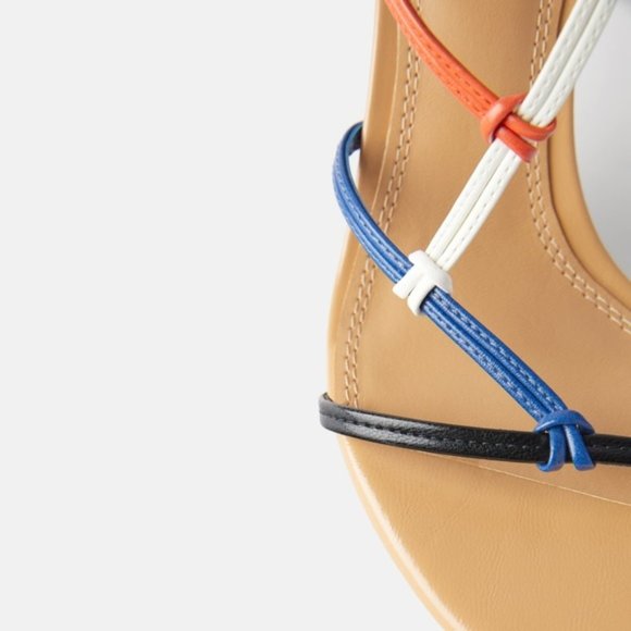 ZARA STRAPPY MULTI COLOR KITTEN HEELED SANDALS sz 38 - Picture 6 of 7